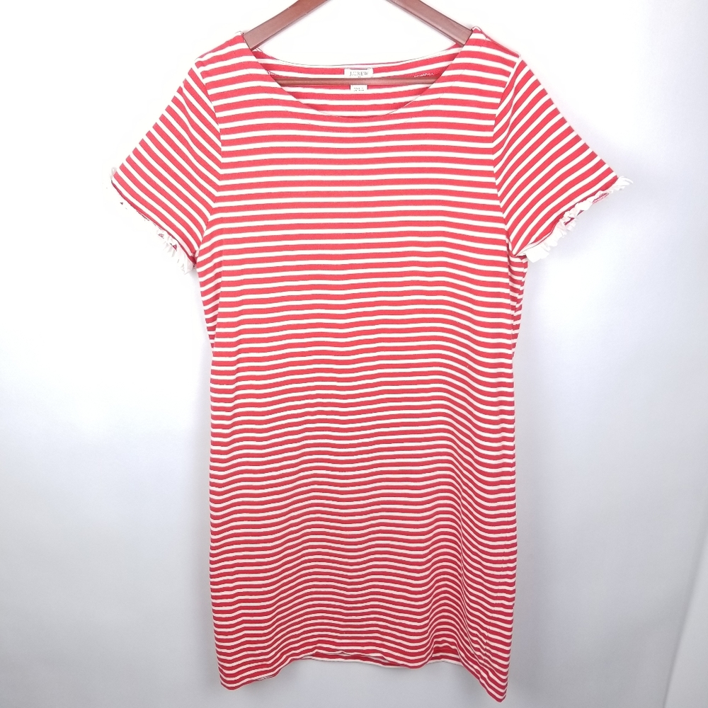 J. Crew Factory Red/White Ruffle Sleeve Dress XL